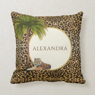 Almofada Palma elegante do Prato Leopardo Castanho Monogram