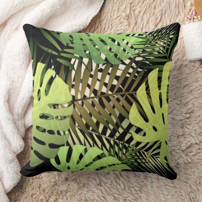Almofada Palma moderna deixa verde-selva tropical (Cobertor)