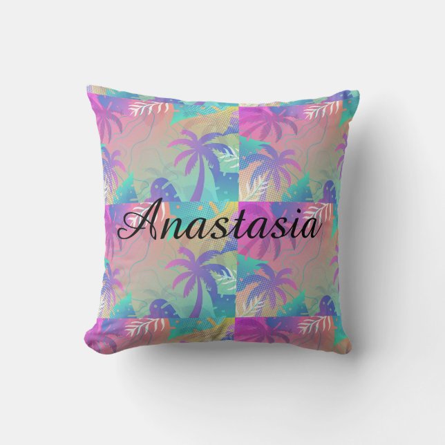 Almofada Palma tropical legal, surpreendente e fluorescente (Frente)