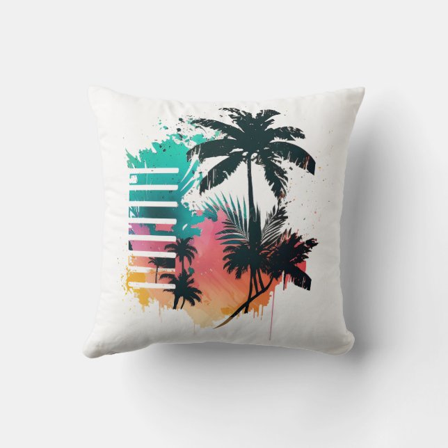 Almofada palmeira multicolorido em estilo retrorado desenha (Verso)