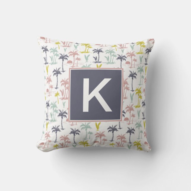 Almofada Palmeira Pastel pelo teste padrão da praia (Frente)