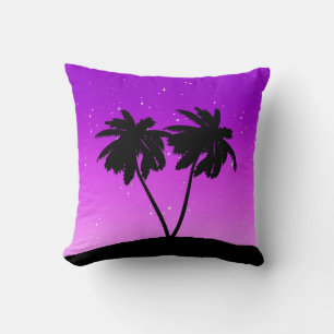 Almofada Palmeira Silhueta, Roxo-selvagem com estrelas