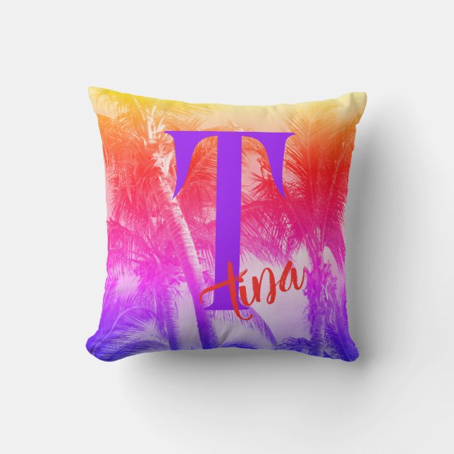 Almofada palmeira tropical no verão, anos 80-retrô (Frente)