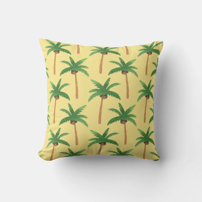 Almofada Palmeiras aquarelas, fundo tropical. (Frente)
