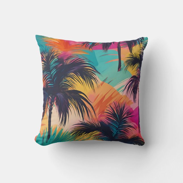 Almofada Palmeiras Tropicais Coloridas Brilhantes (Frente)