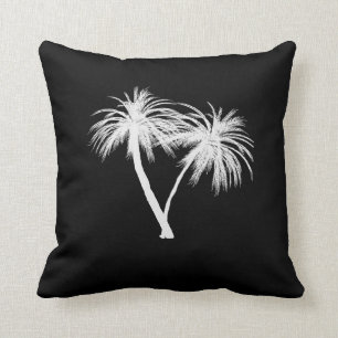 Almofada Palmeiras Tropicais Preto e Branco Chic Moderno
