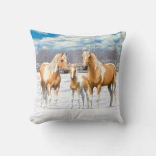 Almofada Palomino Pinto Pintar Cavalos Quarto Na Neve