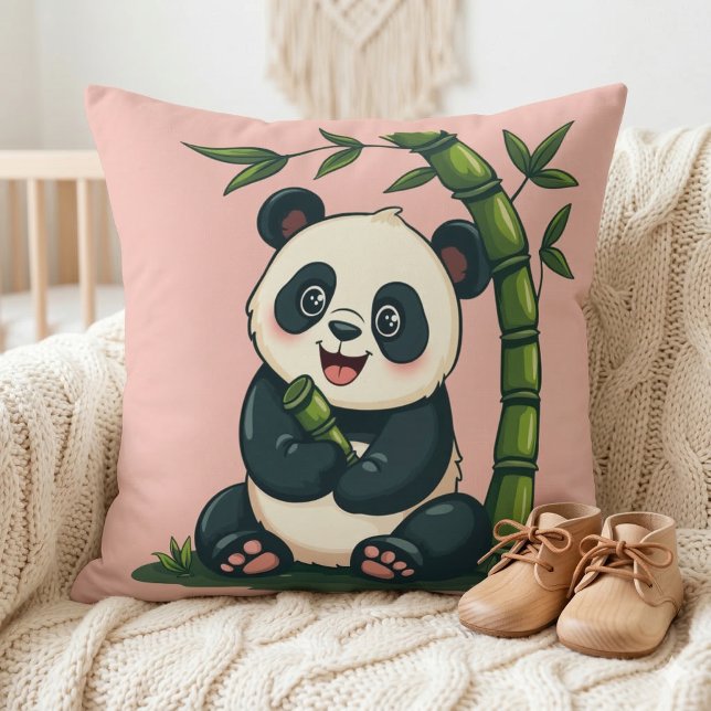 Almofada Panda Adorável Abraçando Bambu Arte Fofo de Desenh (Adorable Panda Hugging Bamboo Cute Cartoon Art Throw Pillow In Crib)