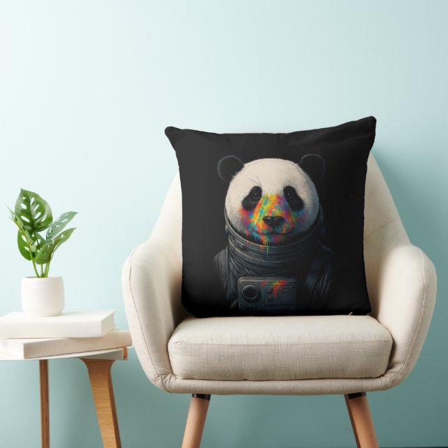 Almofada Panda Astronauta com Salpico de Tinta Neon  (Cadeira)