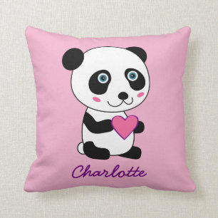 Almofada Panda bonita com um nome personalizado cor-de-rosa