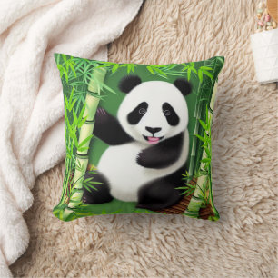 Almofada Panda Bonita Em Uma Floresta De Bambu