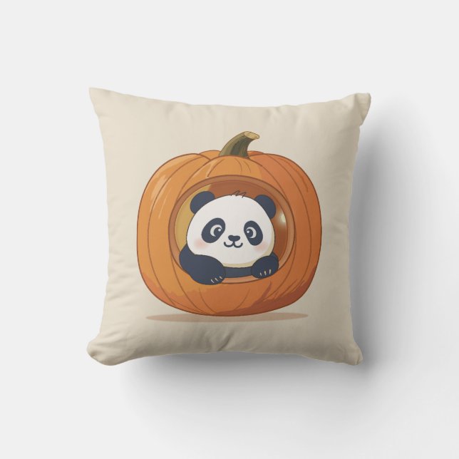Almofada Panda de Abóbora de Halloween Fofo (Frente)