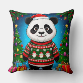 Almofada Panda Fofa em Suéter de Natal Usa Chapéu de Papai