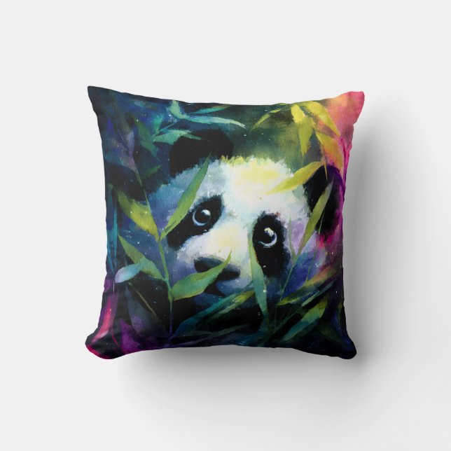 Almofada Panda Peeking Bamboo Watercolor (Frente)