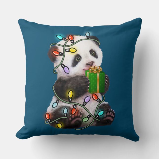 Almofada Panda Tree Christmas Lights Xmas For Pet Lover (Frente)