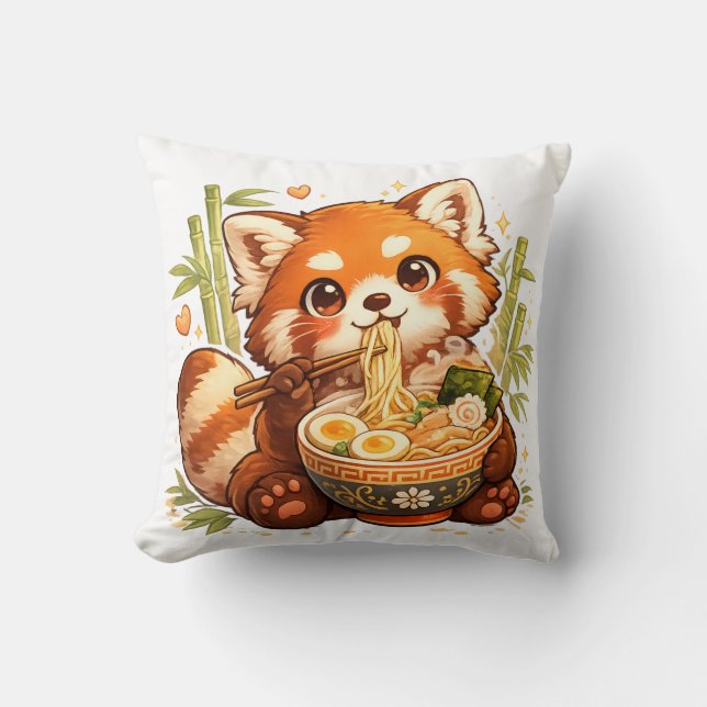 Almofada Panda Vermelho Comendo Ramen – Amante de Macarrão  (Frente)