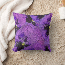 Almofada Pansies roxas, pintura abstrata, arte floral 