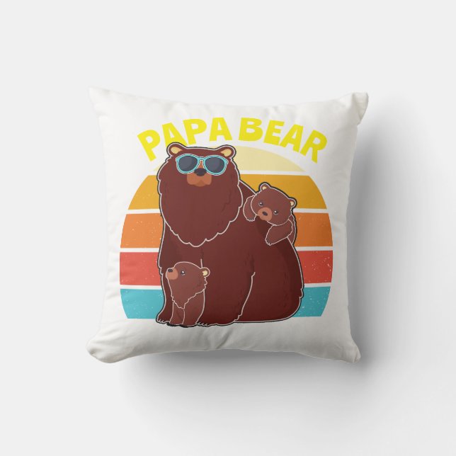 Almofada Papá Personalizado Urso Pai Crianças Nomes Vintage (Frente)