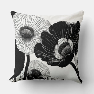 Almofada Papagaias de desenho de linha branca e preta