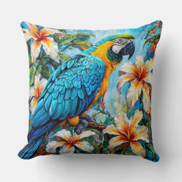 Almofada Papagaio Cacatua com Jardim Floral Pássaro Tropica