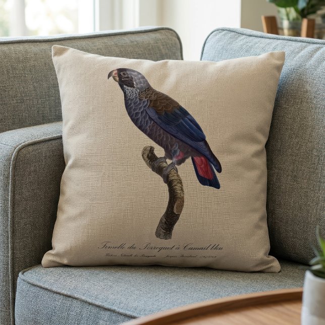 Almofada Papagaio-cinzento ou Pionus-cinzento, Pionus fuscu (Dusky Parrot or Dusky Pionus, Pionus fuscus. Throw Pillow)