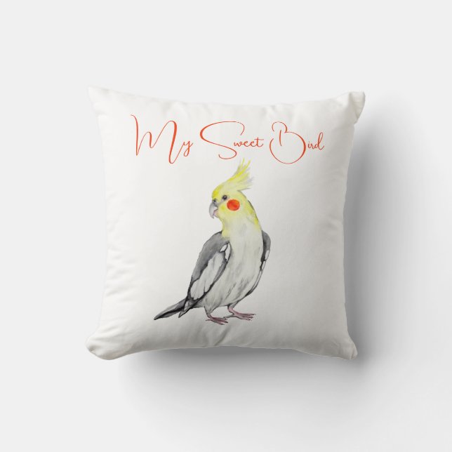 Almofada Papagaio Cockatiel de Cores Aquáticas. (Frente)