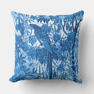 Almofada Papagaio em um Prédio da Selva, Azul Indigo e Bra