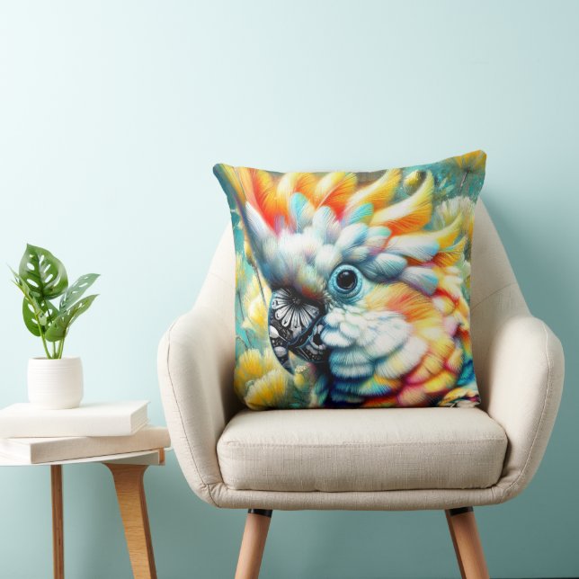 Almofada Papagaios Amarelos de Aves Cockatoas Floral (Cadeira)