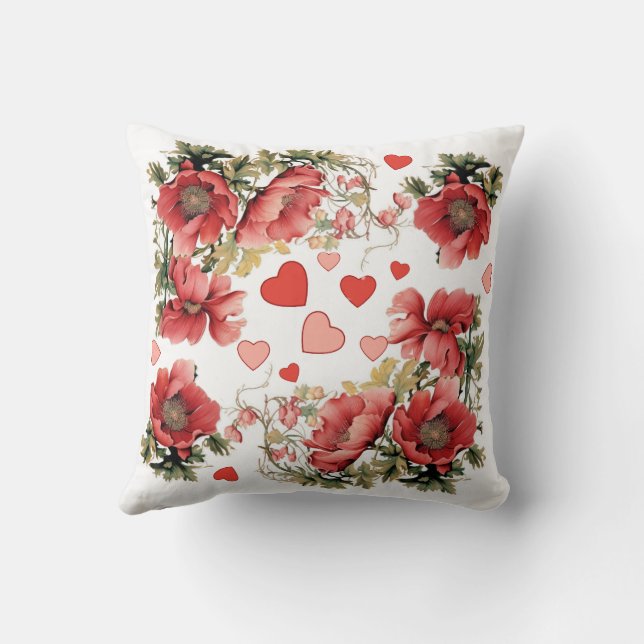 Almofada Papagaios e Corações Românticos Rosa-Rosa (Verso)