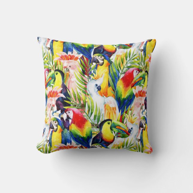 Almofada Papagaios e folhas de palmeira (Frente)
