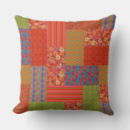 Almofada Papagaios, Padrões Verdes, Faux-patchwork