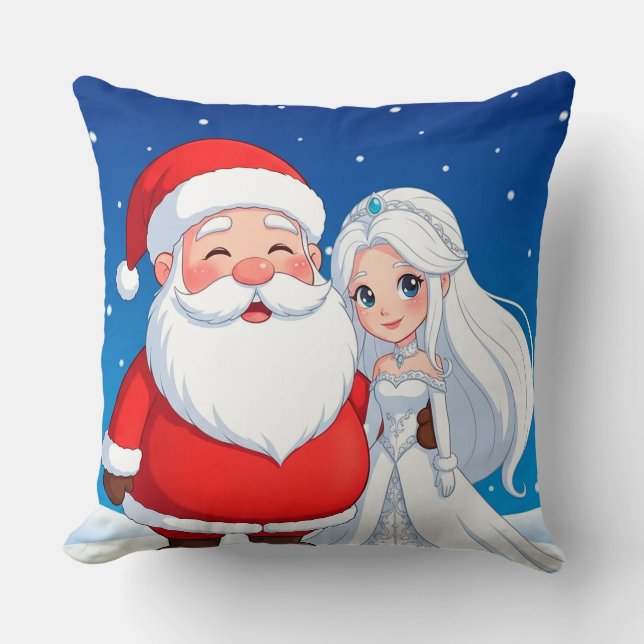 Almofada Papai Noel Abraçando uma Rainha da Neve (Frente)