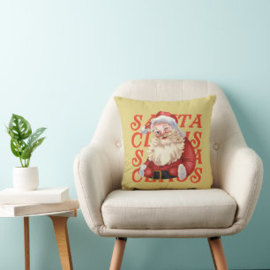 Almofada Papai Noel Adorável Retro Vermelho e Mostarda