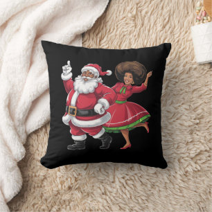 Almofada Papai Noel Africano Sra. Claus Dançando Natal Amer