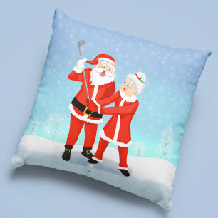 Almofada Papai Noel ajudando a Sra. Claus com seu swing de