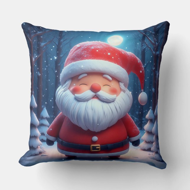 Almofada Papai Noel Alegre na Floresta Nevada (Frente)