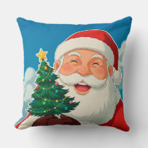 Papai Noel Alegre Segurando uma Pequena Árvore de 
