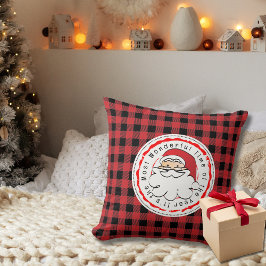 Almofada Papai Noel Cartoon Vermelho Preto Xadrez Natal