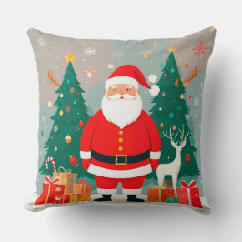 Almofada Papai Noel com Árvore de Natal e presentes