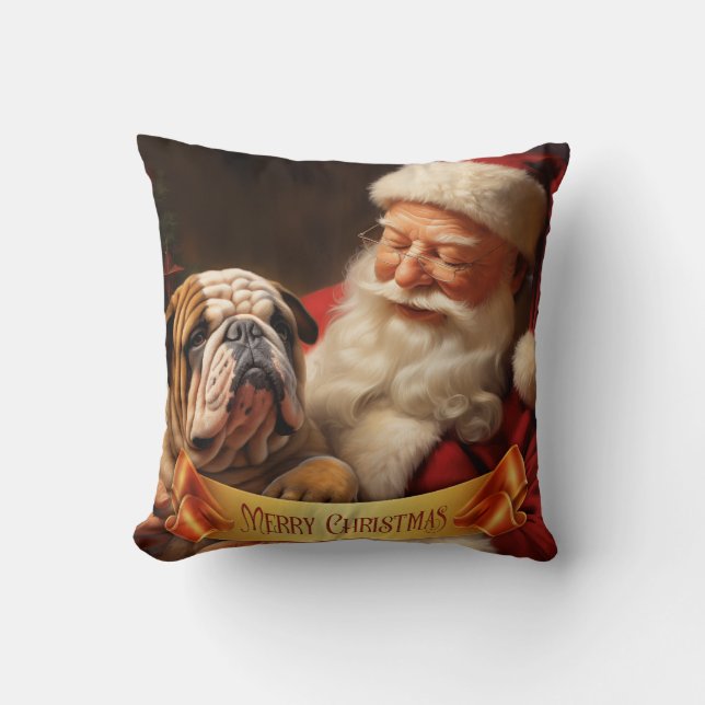 Almofada Papai Noel com Buldogue Inglês (Frente)