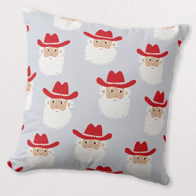 Almofada Papai Noel Cowboy Natal Western Azul (Fun Cowboy Santa Claus Western Holidays Christmas throw pillow)