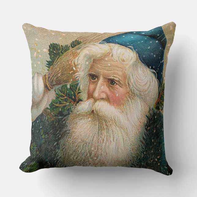 Almofada Papai noel do vintage com boné azul (Frente)