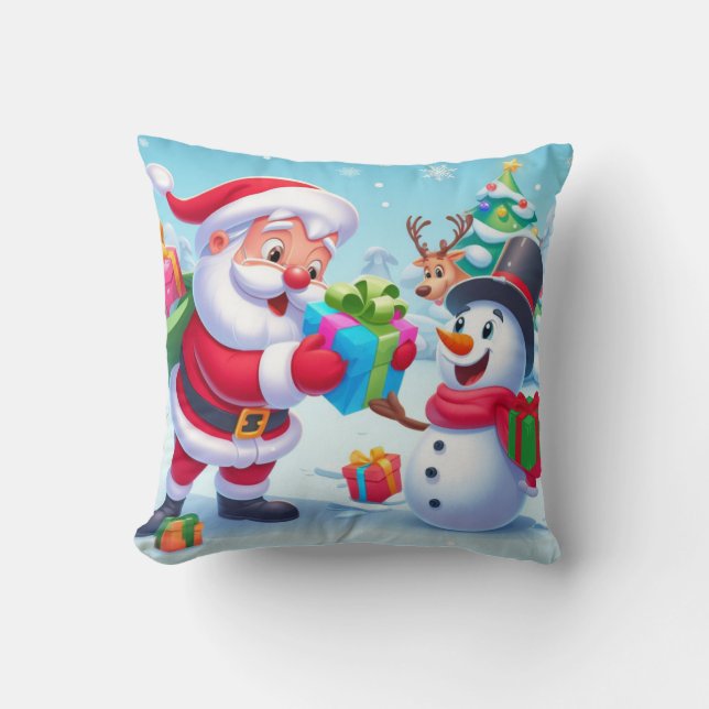 Almofada Papai Noel e boneco de neve fofos (Frente)