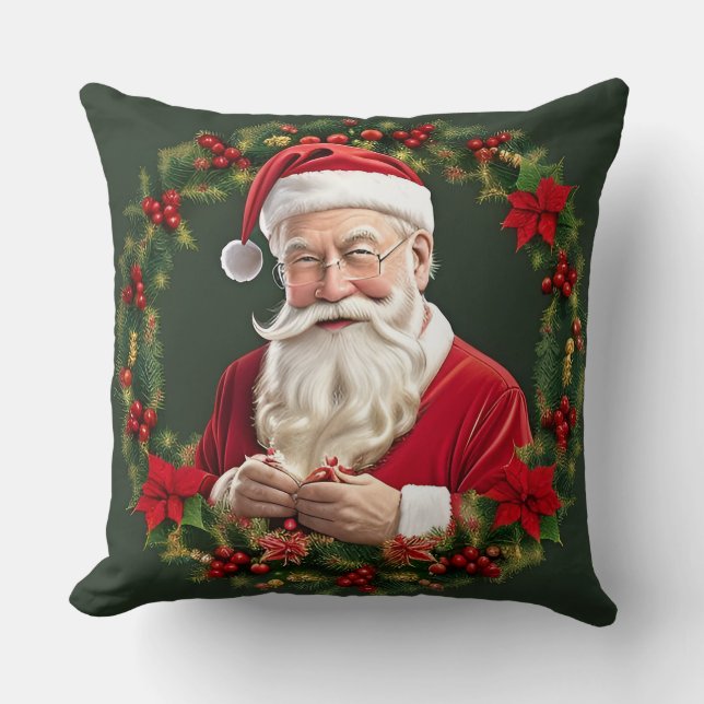 Almofada Papai Noel em uma Grinalda Festiva (Frente)
