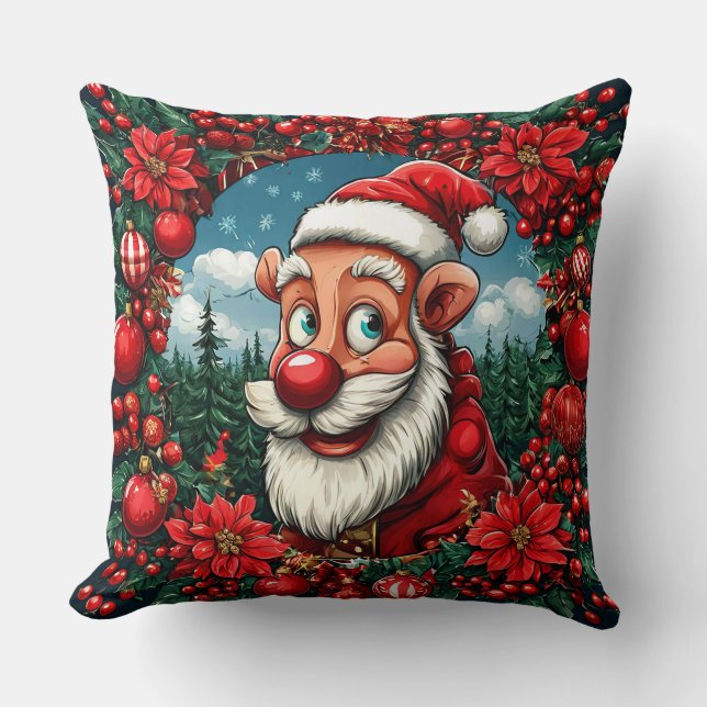 Almofada Papai Noel engraçado com Grinalda e Enfeites (Frente)