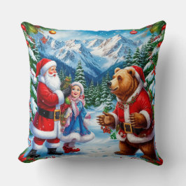 Almofada Papai Noel Festivo com Rapariga e Urso