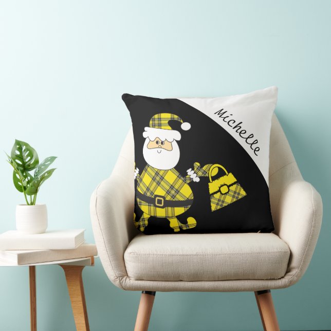 Almofada Papai Noel Fofo de Xadrez Amarelo com Bolsa (Cadeira)