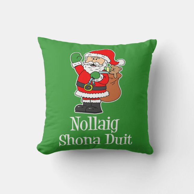 Almofada Papai noel irlandês do Natal de Nollaig Shona Duit (Frente)