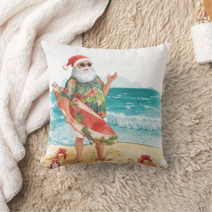 Almofada Papai Noel Natal em julho na praia surfista