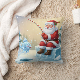 Almofada Papai Noel Personalizado Pescando no Gelo no Natal